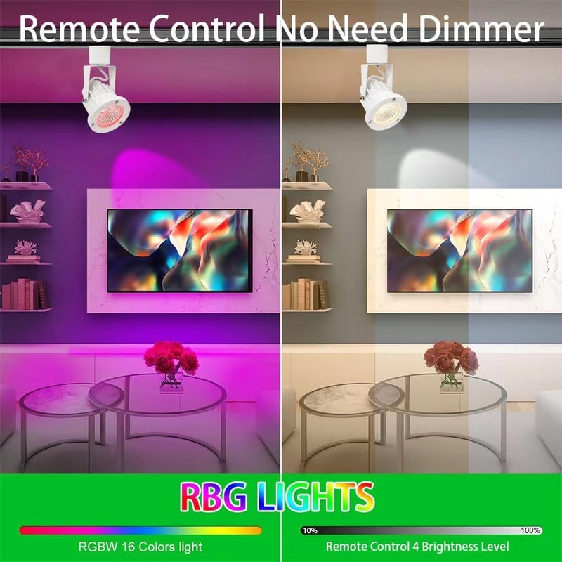 INTWELL 15W RGB LED Track Light Heads,Color Changing Track Lighting Head for Accent,Art,Party,Game Room,RGBW Ceiling Track Spotlight Fixtures Halo Type 8 Pack (White) - Image 3